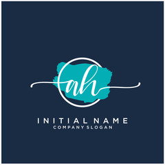 AH Initial handwriting logo design with brush circle. Logo for fashion,photography, wedding, beauty, business