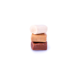 candies or caramel candies on a white background.