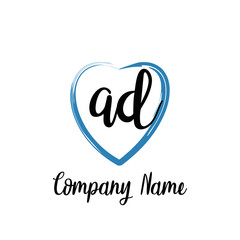AD initial handwriting in a love brush-shaped template