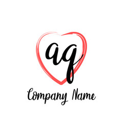 Obraz premium AQ initial handwriting in a love brush-shaped template