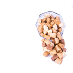 candies or caramel candies on a white background.