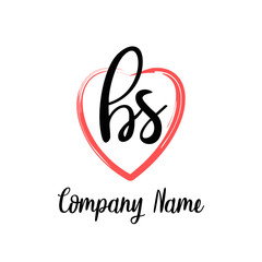 BS initial handwriting in a love brush-shaped template