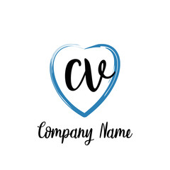 CV initial handwriting in a love brush-shaped template