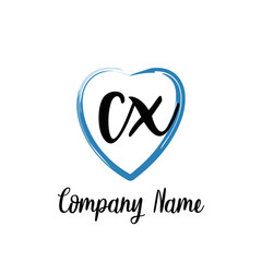 CX initial handwriting in a love brush-shaped template