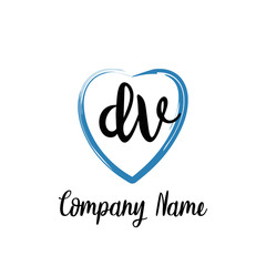 DV initial handwriting in a love brush-shaped template