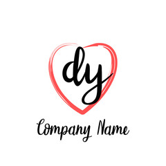DY initial handwriting in a love brush-shaped template