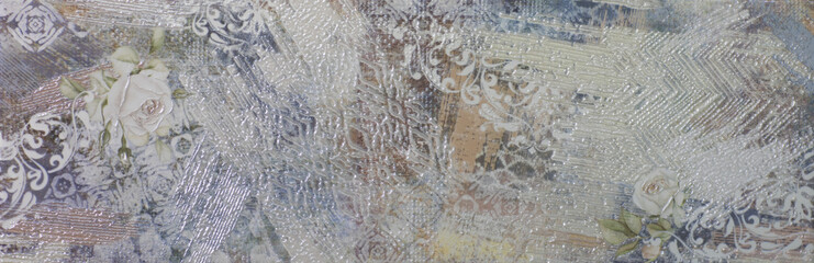 gray kitchen ceramic tile with abstract floral mosaic pattern