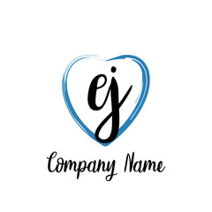 EJ initial handwriting in a love brush-shaped template