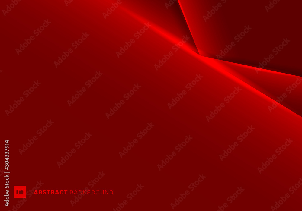 Wall mural abstract template red frame layout metallic light on dark background. futuristic technology concept.