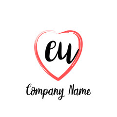Obraz premium EU initial handwriting in a love brush-shaped template