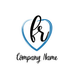 FR initial handwriting in a love brush-shaped template