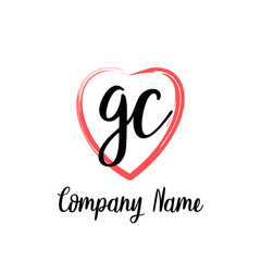 GC initial handwriting in a love brush-shaped template