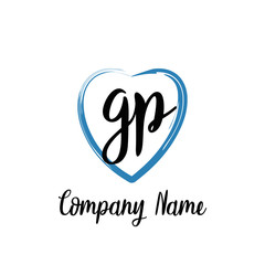 GP initial handwriting in a love brush-shaped template