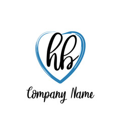 HB initial handwriting in a love brush-shaped template