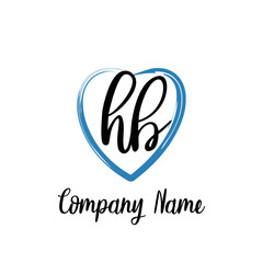 Fototapeta premium HB initial handwriting in a love brush-shaped template