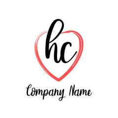 Obraz premium HC initial handwriting in a love brush-shaped template