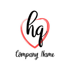 HQ initial handwriting in a love brush-shaped template