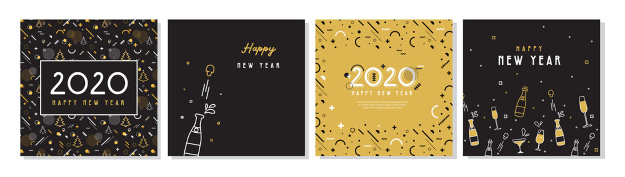 Happy New Year- 2020 . Collection of greeting background designs, New Year, social media promotional content. Vector illustration