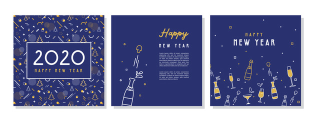 Fototapeta Happy New Year- 2020 . Collection of greeting background designs, New Year, social media promotional content. Vector illustration obraz