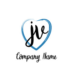 JV initial handwriting in a love brush-shaped template