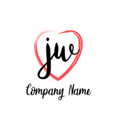 JW initial handwriting in a love brush-shaped template