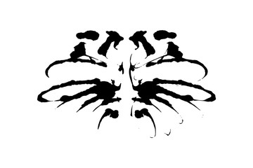 Rorschach inkblot test illustration, random symmetrical ink abstract ink stains.