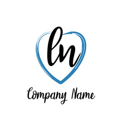 LN initial handwriting in a love brush-shaped template