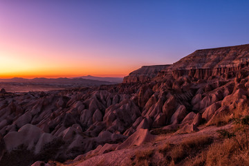 Red valley at Cappadocia, Anatolia, Turkey. Volcanic mountains in Goreme national park. © arthit  k.