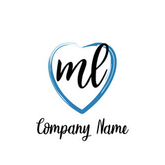 ML initial handwriting in a love brush-shaped template
