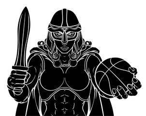 A female Viking, Trojan Spartan or Celtic warrior woman gladiator knight basketball sports mascot