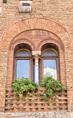 Fototapeta na wymiar Traditional bifora window with reflection