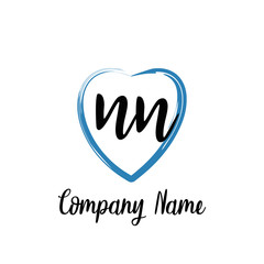 NN initial handwriting in a love brush-shaped template