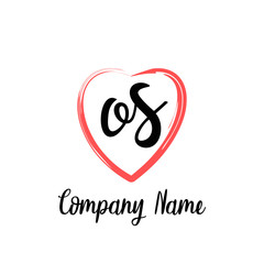 OS initial handwriting in a love brush-shaped template