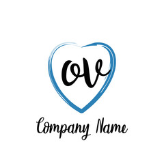 Obraz premium OV initial handwriting in a love brush-shaped template