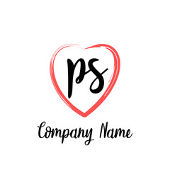 PS initial handwriting in a love brush-shaped template