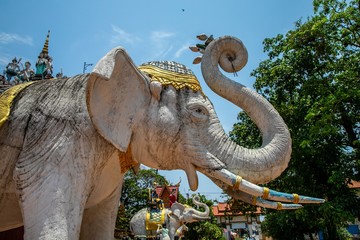 elephant statues inside Wat Damrey Sar (Damrey Sor Pagoda) a buddhist temple of Battambang, Cambodia