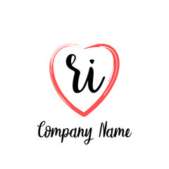 RI initial handwriting in a love brush-shaped template