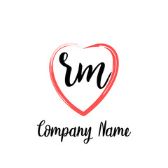 RM initial handwriting in a love brush-shaped template