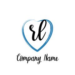 RL initial handwriting in a love brush-shaped template