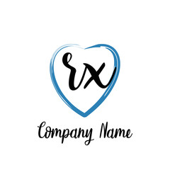 RX initial handwriting in a love brush-shaped template