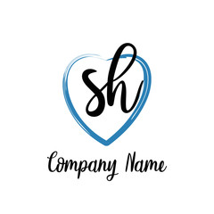 SH initial handwriting in a love brush-shaped template