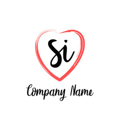 SI initial handwriting in a love brush-shaped template