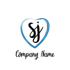 SJ initial handwriting in a love brush-shaped template