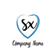 SX initial handwriting in a love brush-shaped template