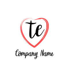 TE initial handwriting in a love brush-shaped template