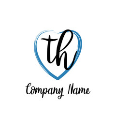 TH initial handwriting in a love brush-shaped template