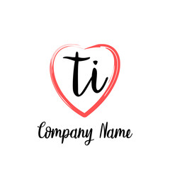 TI initial handwriting in a love brush-shaped template