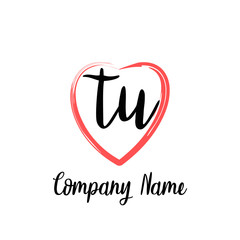 TU initial handwriting in a love brush-shaped template