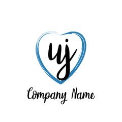Fototapeta premium UJ initial handwriting in a love brush-shaped template