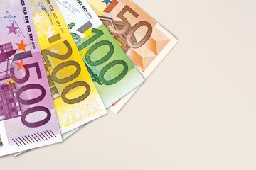 Euro banknotes on white background